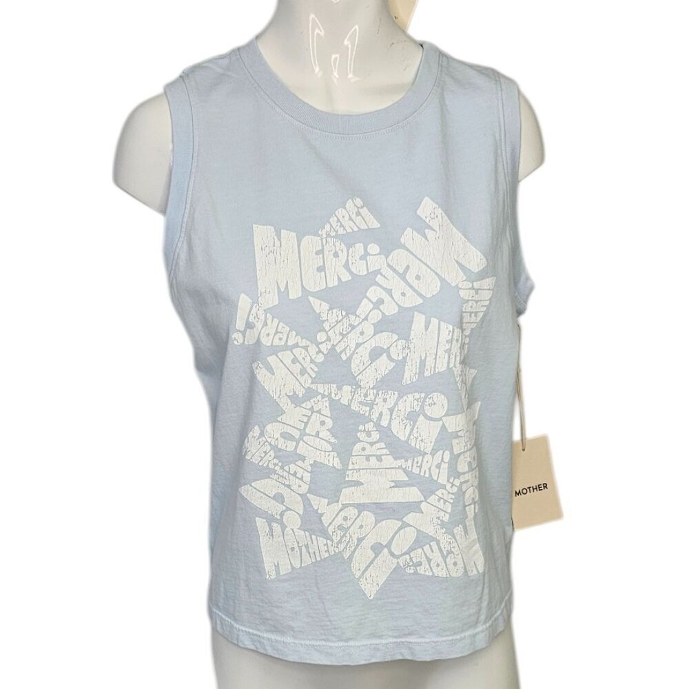 MOTHER The Strong and Silent Type Merci Graphic Tank - Blue, Size XS, NWT